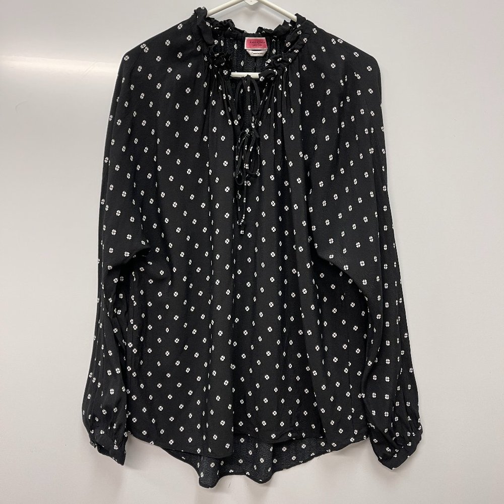 Kate Spade Long sleeve double tie front high low clover heart blouse Sz L - Picture 1 of 7